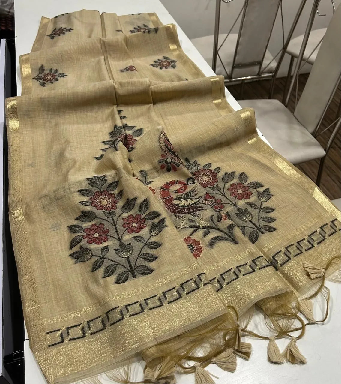 Classic Floral Paithani Type Muga Cotton Saree