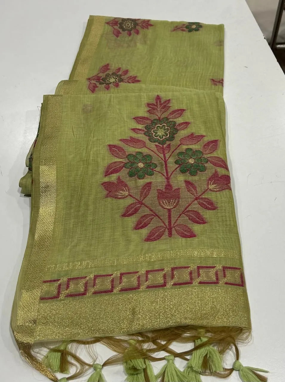 Classic Floral Paithani Type Muga Cotton Saree