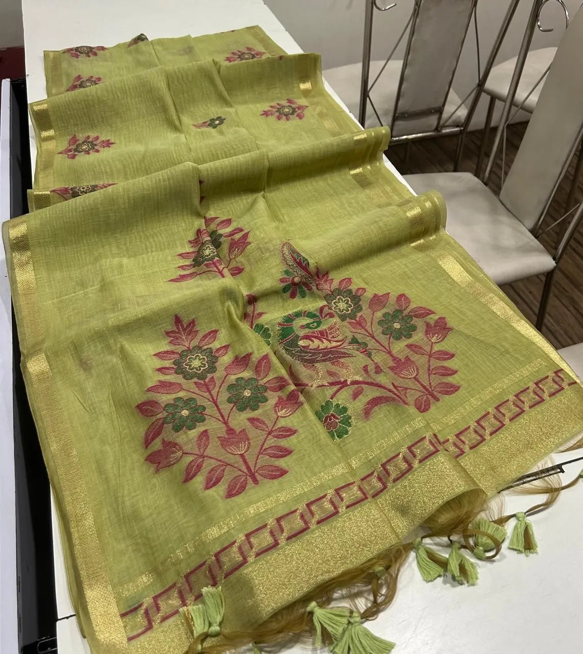 Classic Floral Paithani Type Muga Cotton Saree