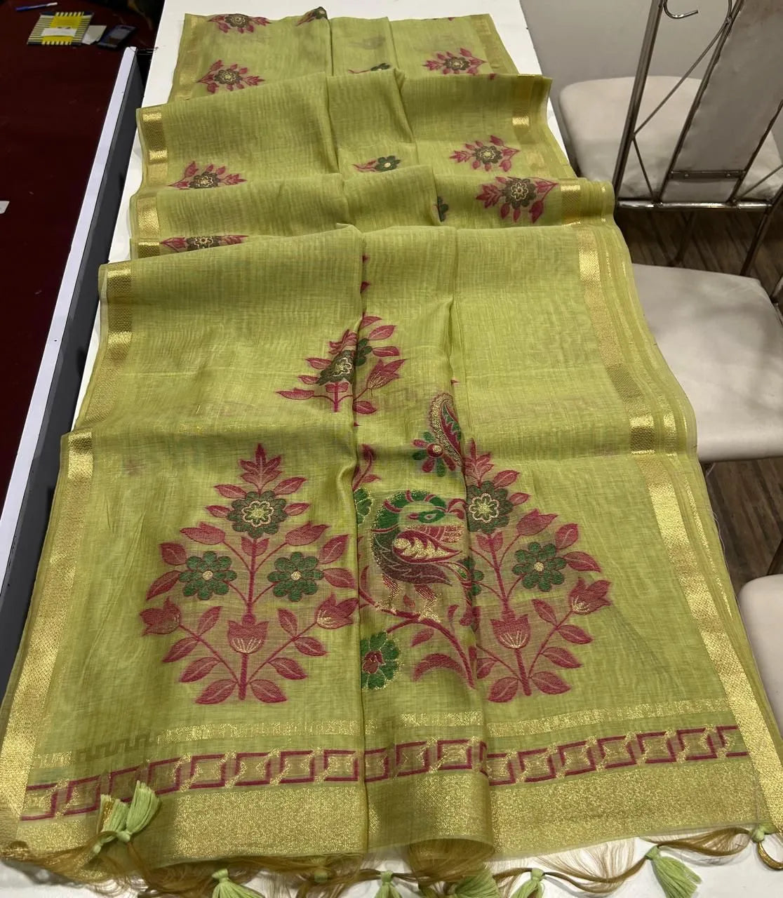Classic Floral Paithani Type Muga Cotton Saree