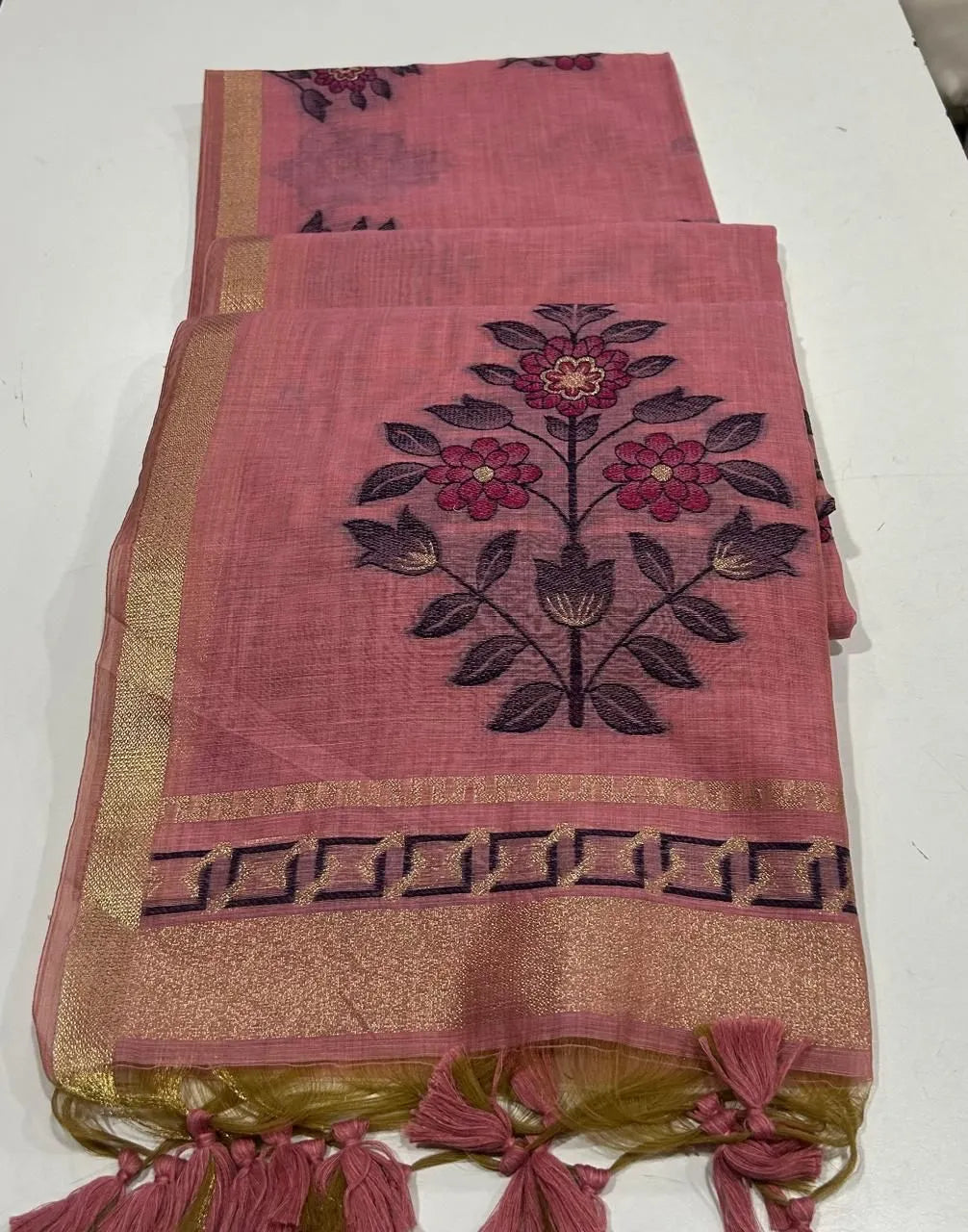 Classic Floral Paithani Type Muga Cotton Saree