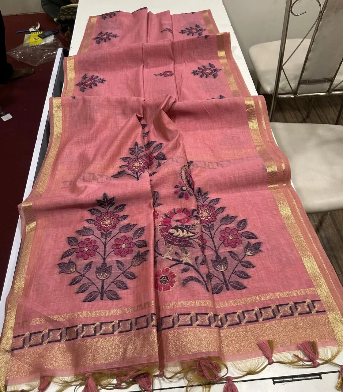 Classic Floral Paithani Type Muga Cotton Saree