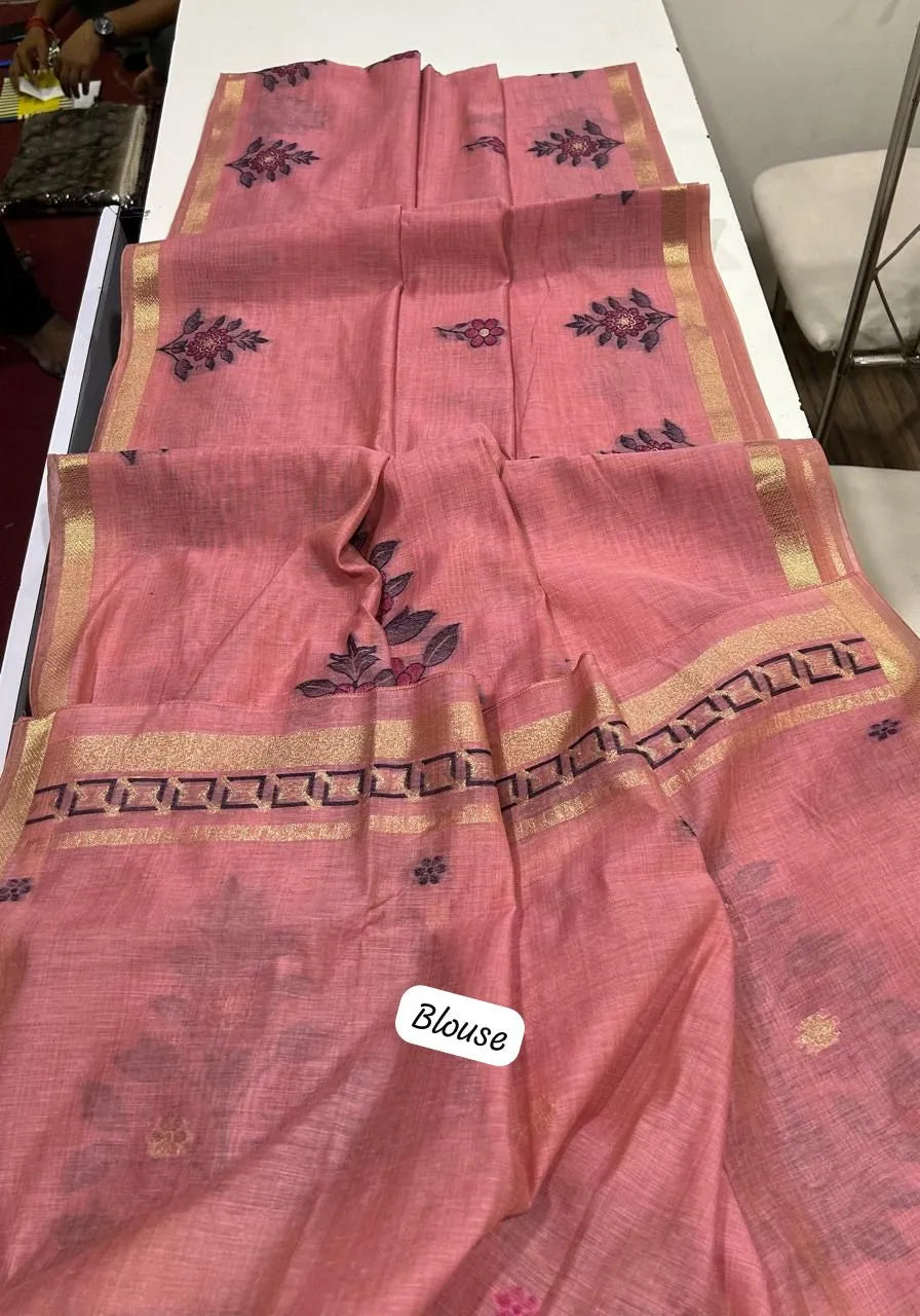 Classic Floral Paithani Type Muga Cotton Saree