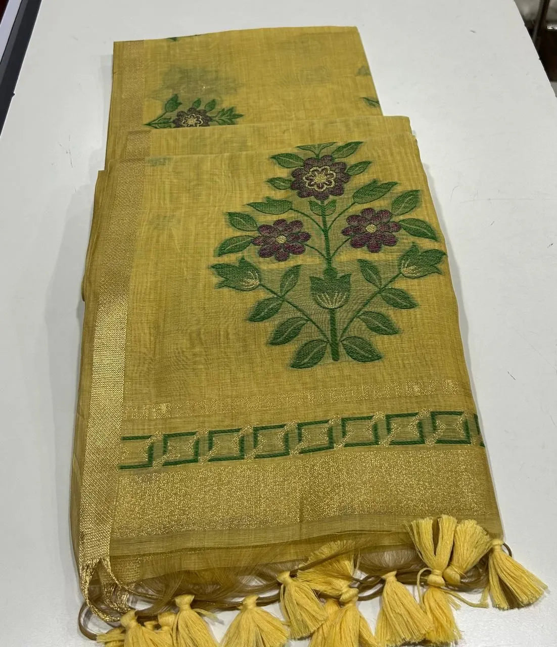 Classic Floral Paithani Type Muga Cotton Saree