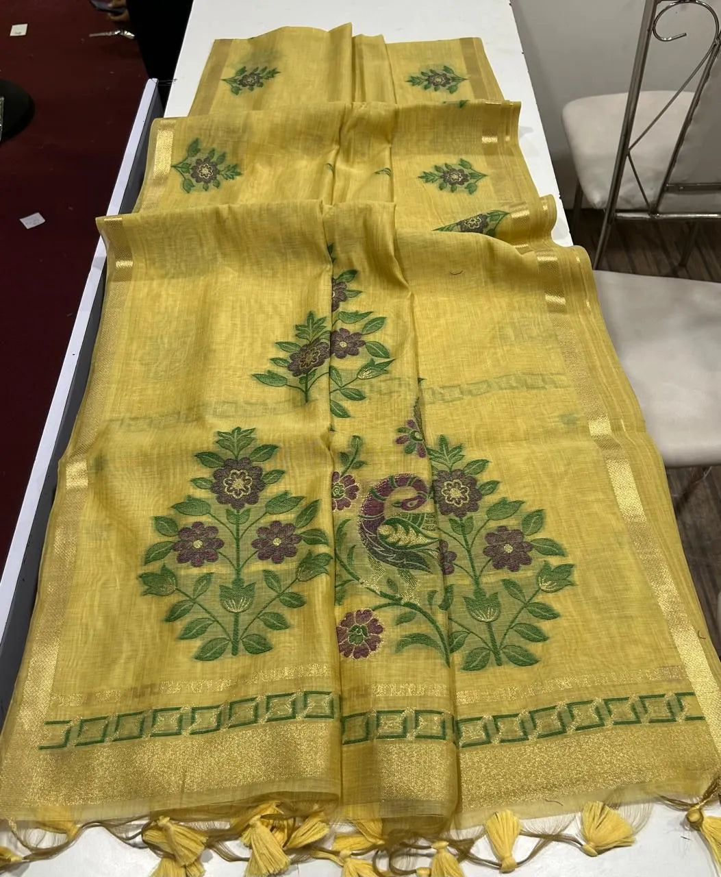 Classic Floral Paithani Type Muga Cotton Saree