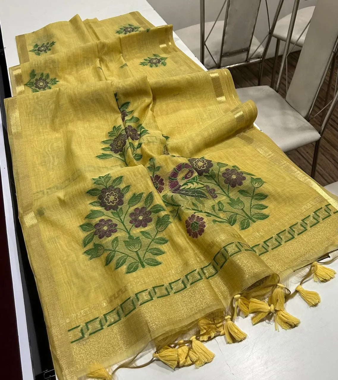 Classic Floral Paithani Type Muga Cotton Saree
