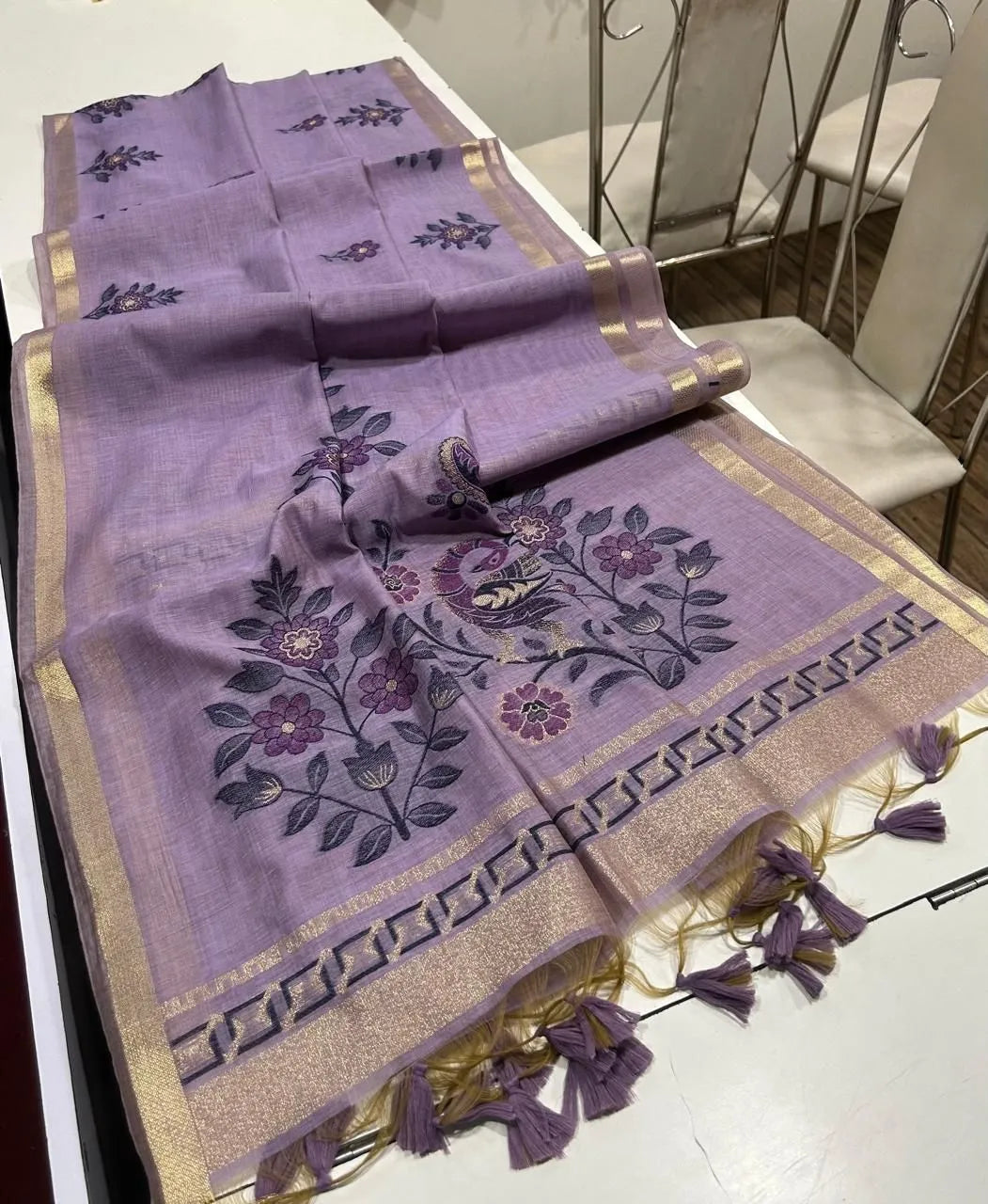 Classic Floral Paithani Type Muga Cotton Saree