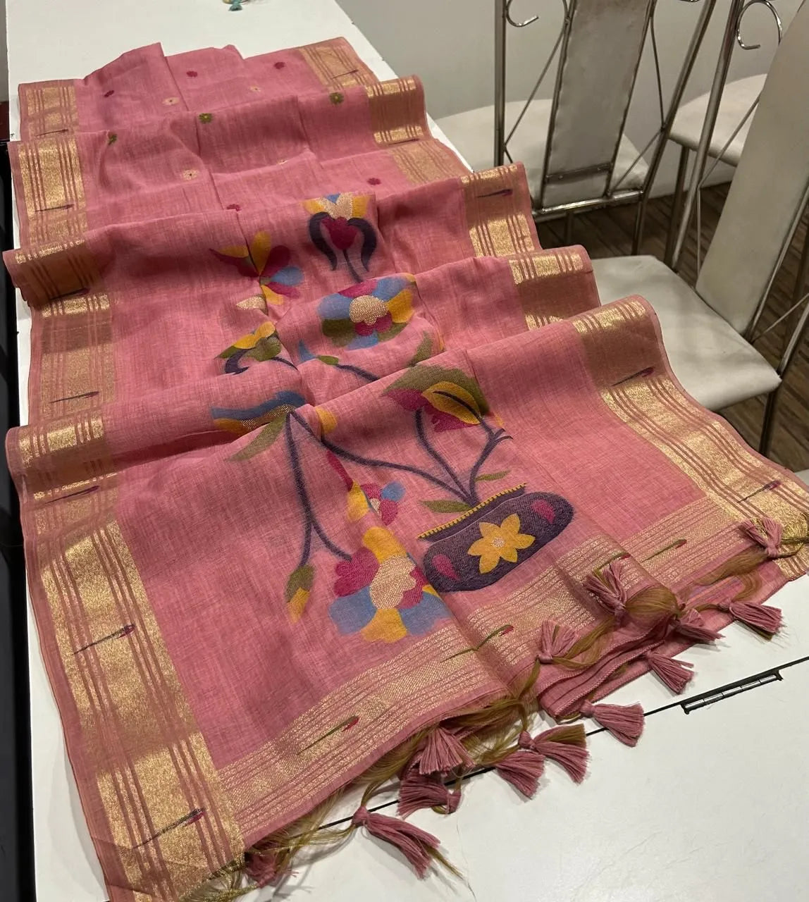 Premium Soft Paithani Type Muga Cotton Saree