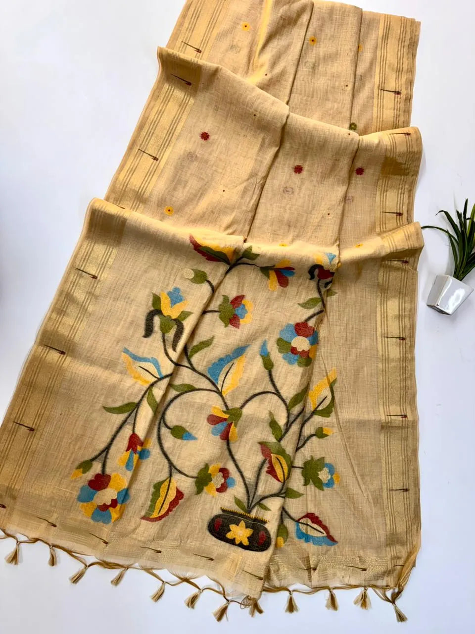 Premium Soft Paithani Type Muga Cotton Saree