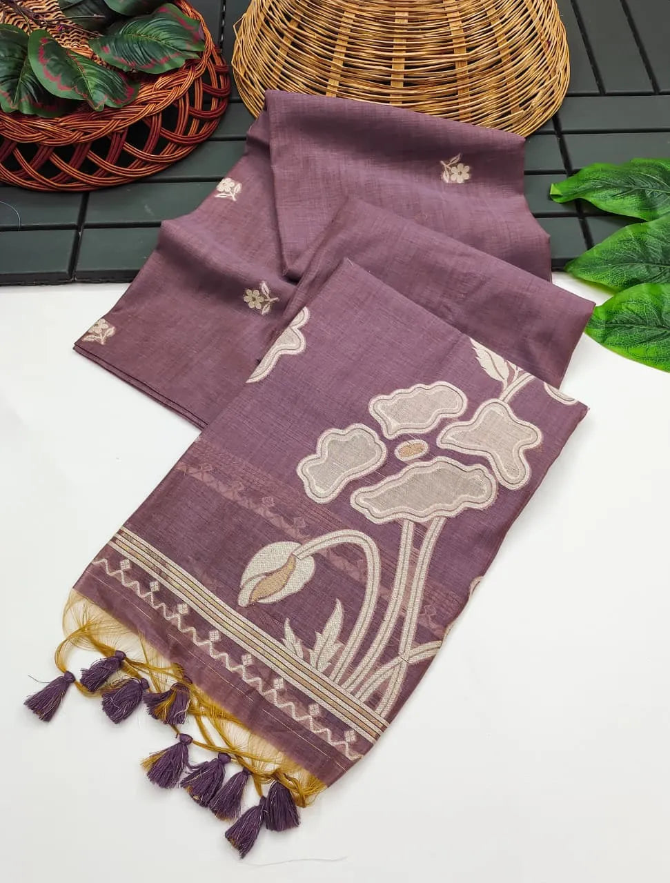 Premium Muga Cotton Floral Saree