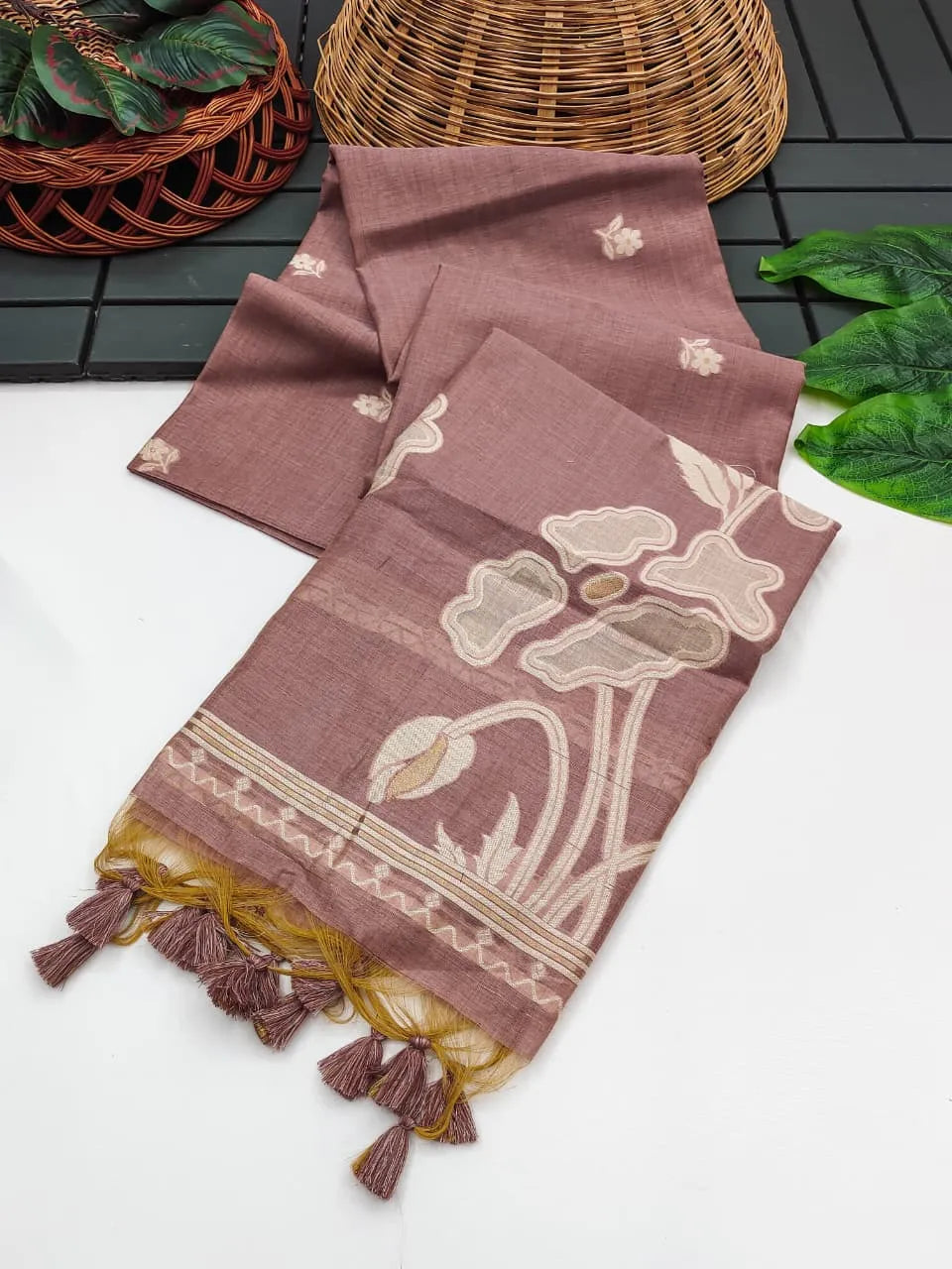 Premium Muga Cotton Floral Saree