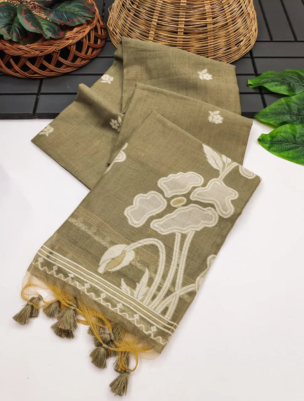 Premium Muga Cotton Floral Saree