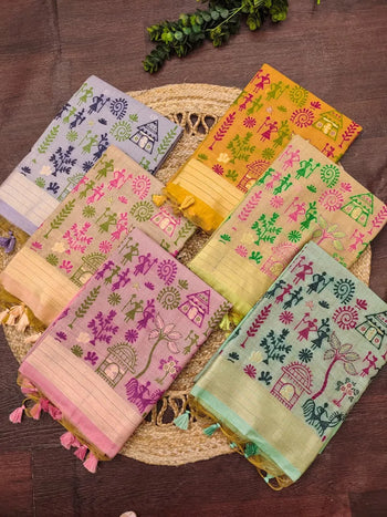 Soft Chanderi Cotton Warli-Inspired Weaving Saree