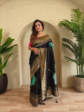 Black Munga Soft Silk 3D Flower Masterpiece Saree