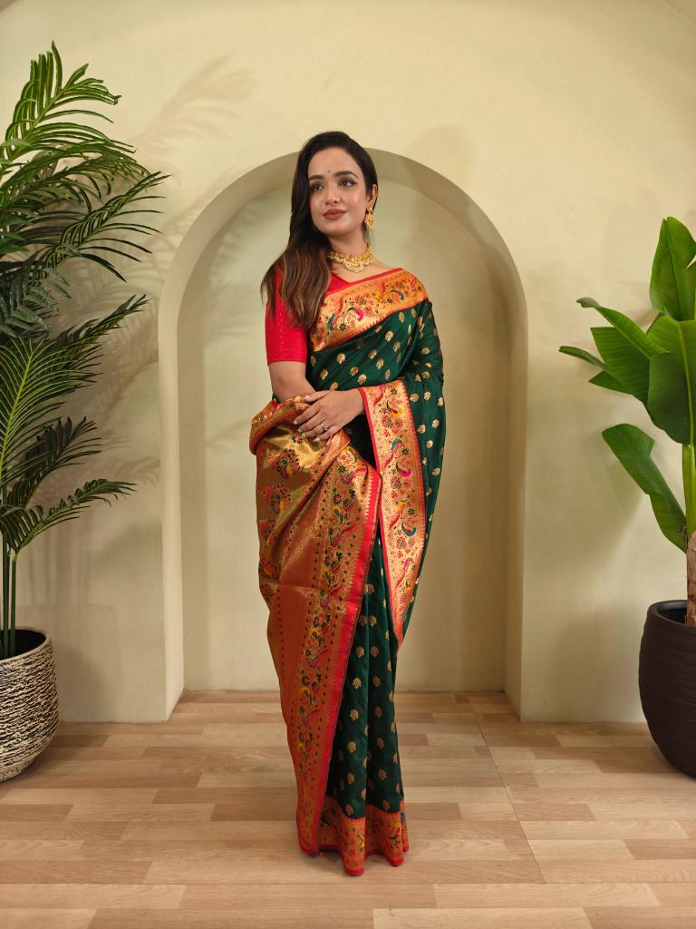 Paithani Silk Traditional Zari Weaving Rich Pallu Saree