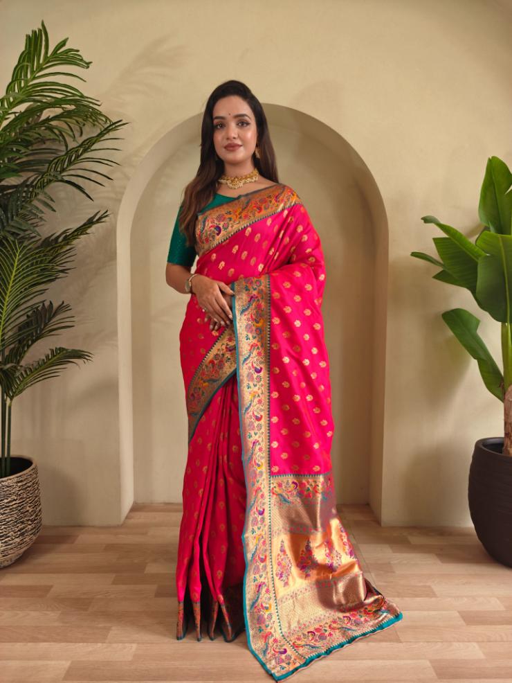 Paithani Silk Traditional Zari Weaving Rich Pallu Saree