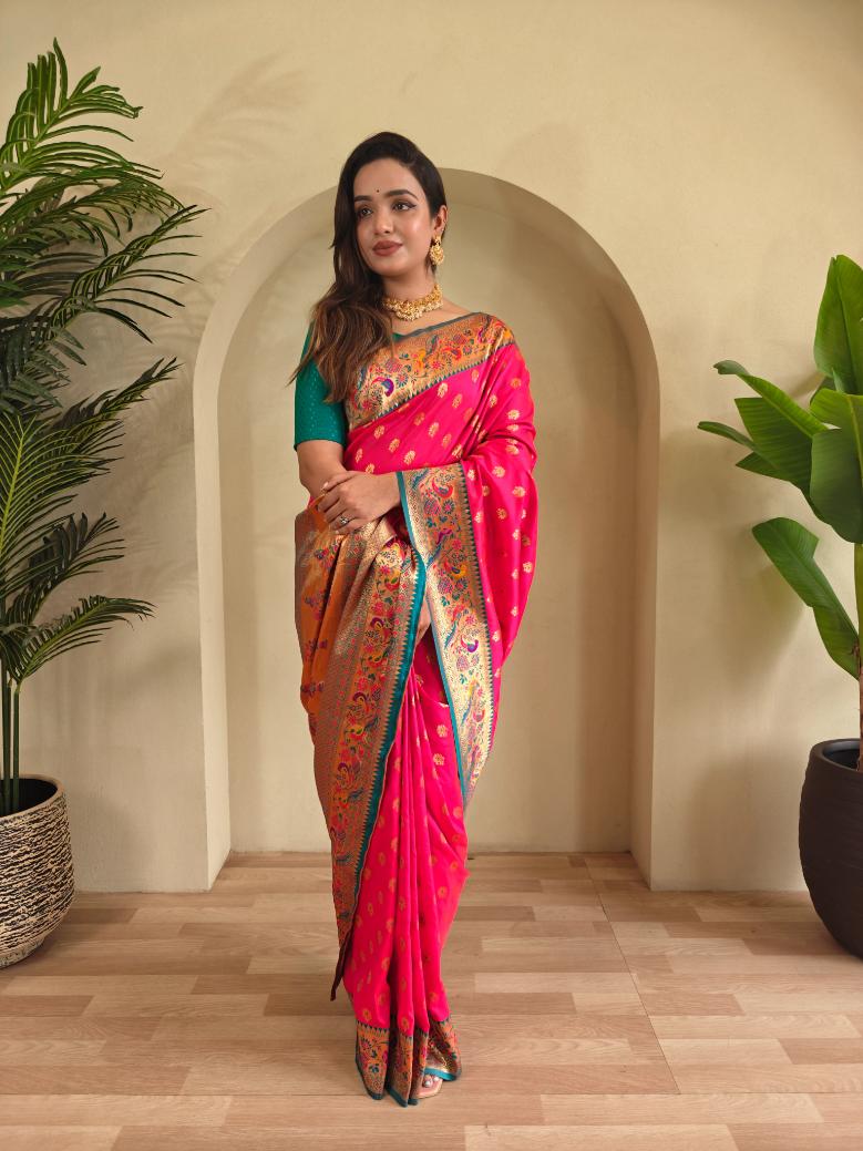 Paithani Silk Traditional Zari Weaving Rich Pallu Saree