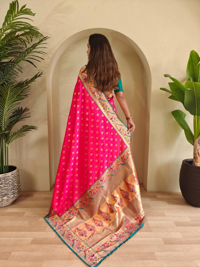 Paithani Silk Traditional Zari Weaving Rich Pallu Saree