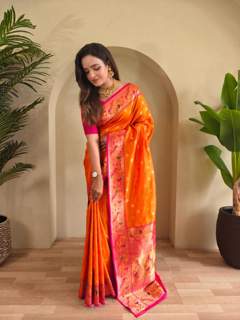 Paithani Silk Traditional Zari Weaving Rich Pallu Saree