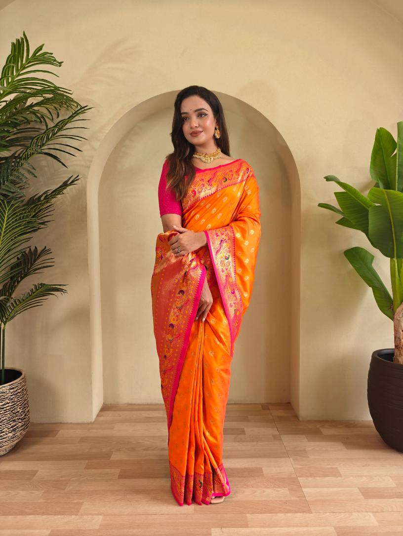 Paithani Silk Traditional Zari Weaving Rich Pallu Saree