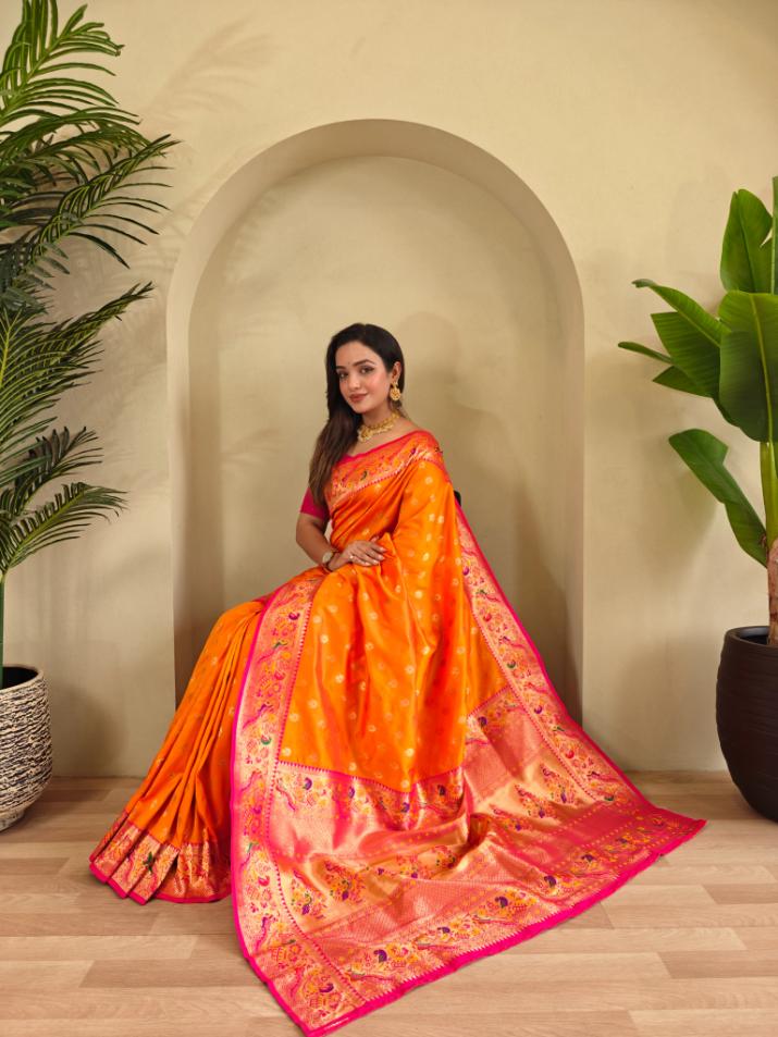 Paithani Silk Traditional Zari Weaving Rich Pallu Saree