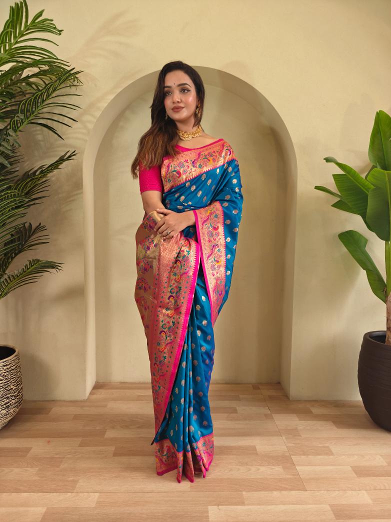 Paithani Silk Traditional Zari Weaving Rich Pallu Saree