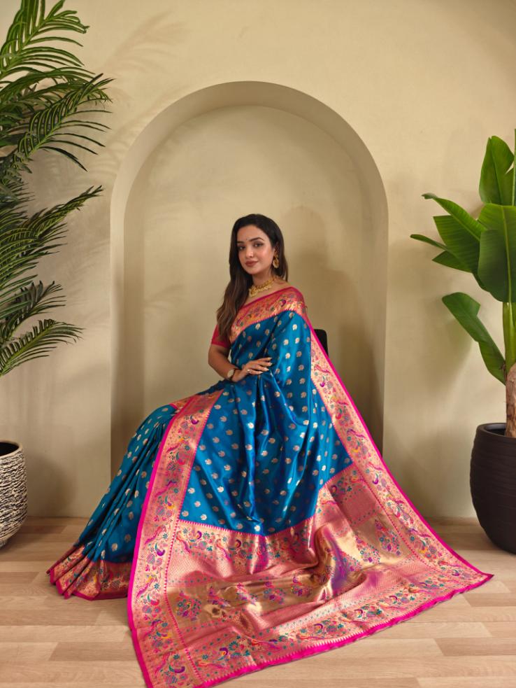 Paithani Silk Traditional Zari Weaving Rich Pallu Saree