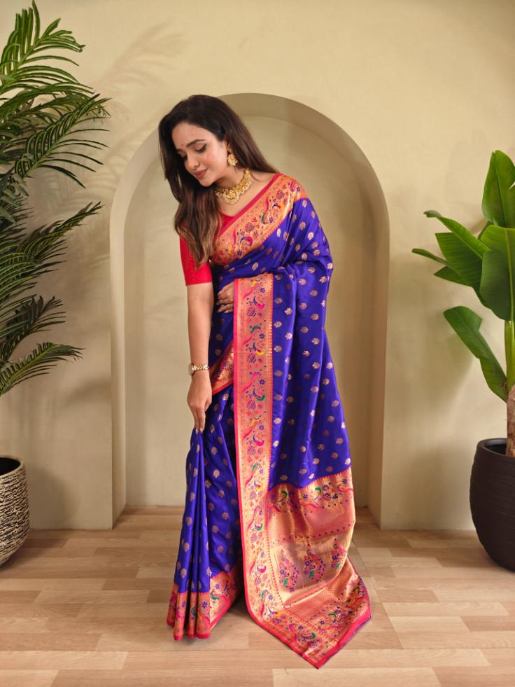 Paithani Silk Traditional Zari Weaving Rich Pallu Saree