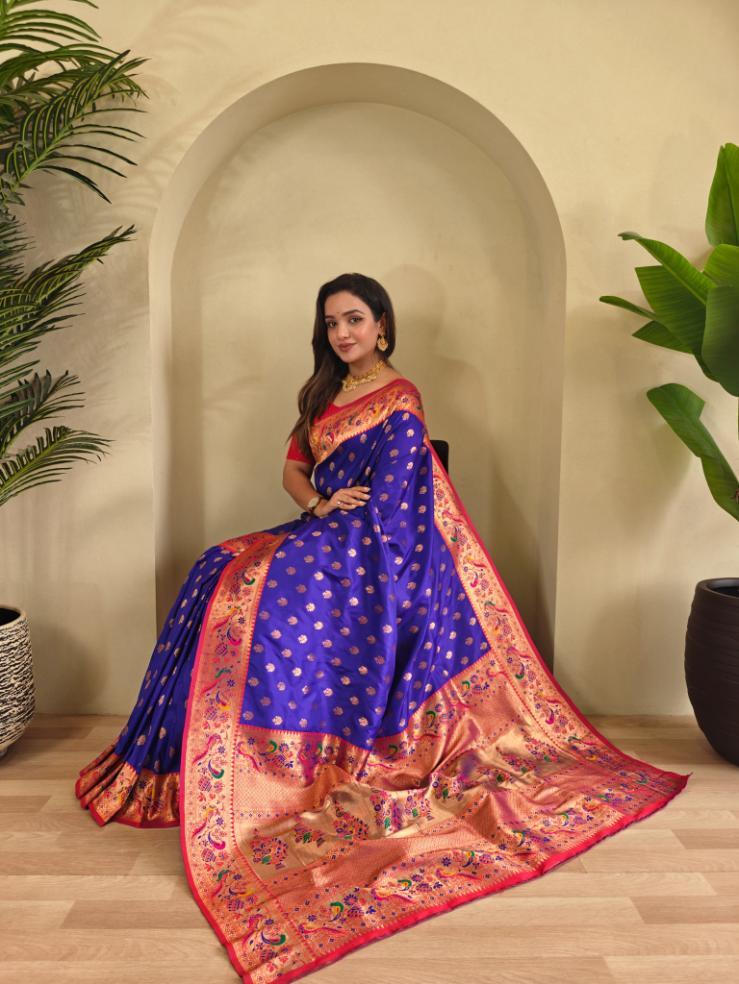 Paithani Silk Traditional Zari Weaving Rich Pallu Saree