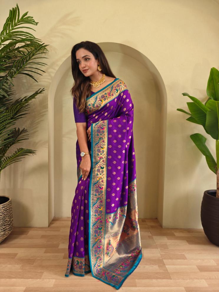 Paithani Silk Traditional Zari Weaving Rich Pallu Saree