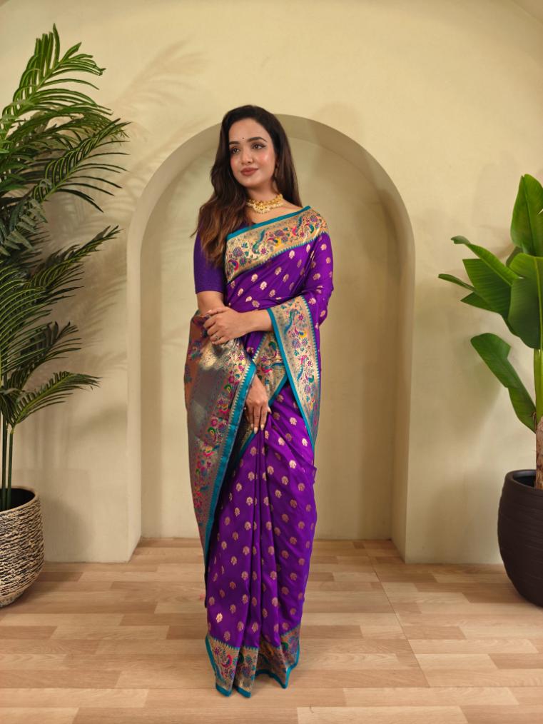 Paithani Silk Traditional Zari Weaving Rich Pallu Saree