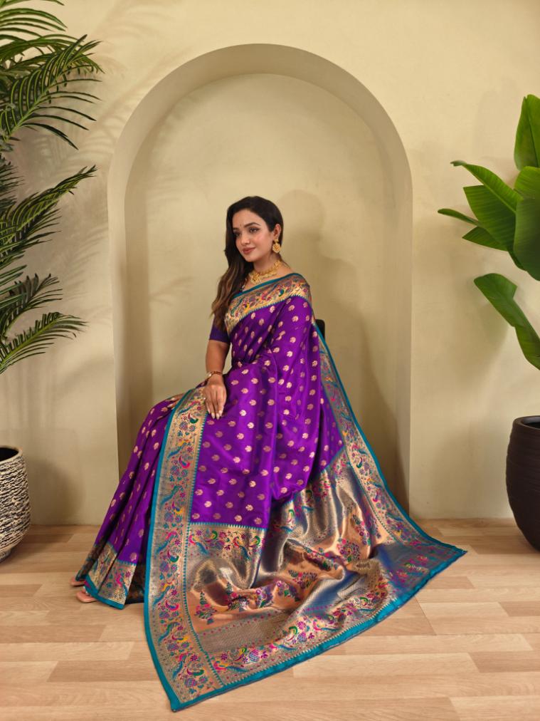 Paithani Silk Traditional Zari Weaving Rich Pallu Saree