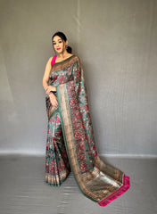 Kalamkari Fusion Printed Soft Silk Saree