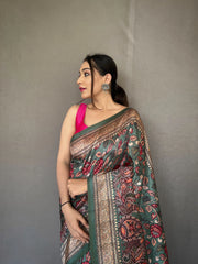 Kalamkari Fusion Printed Soft Silk Saree