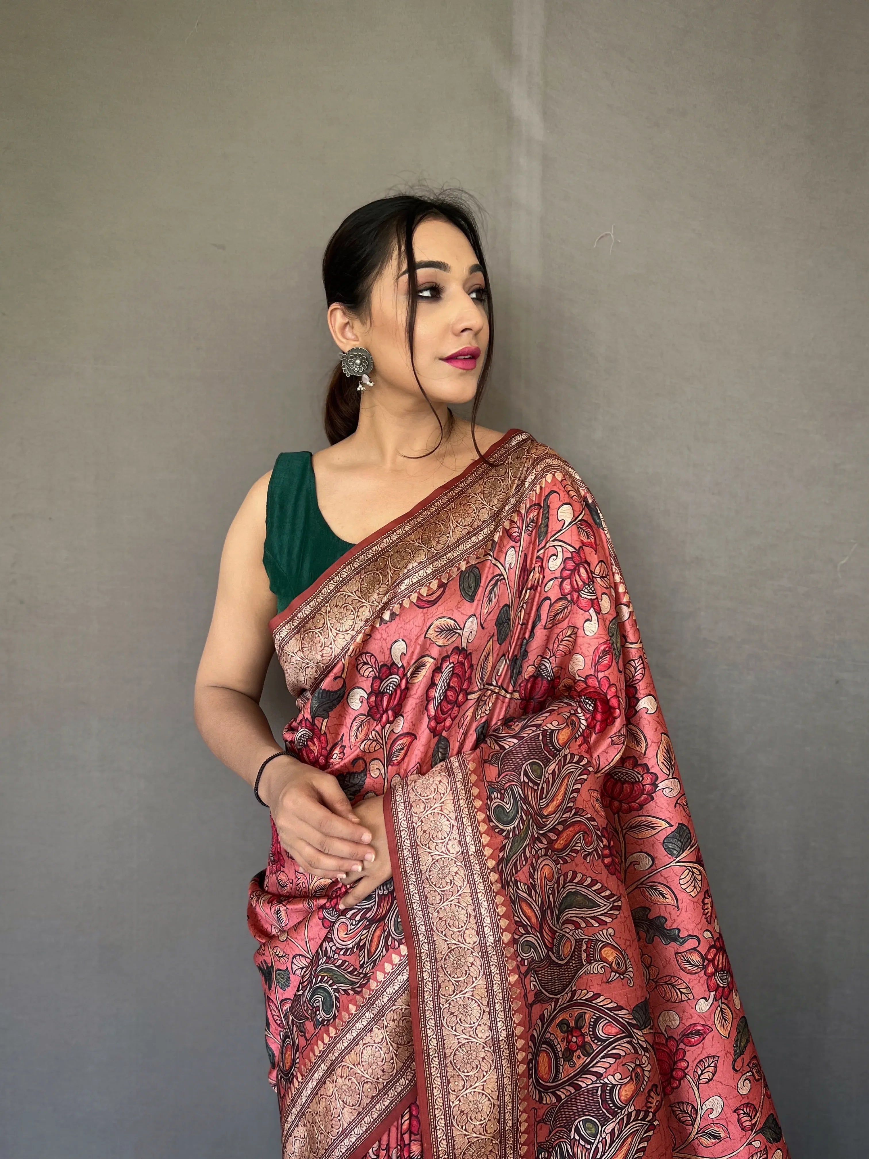 Kalamkari Fusion Printed Soft Silk Saree
