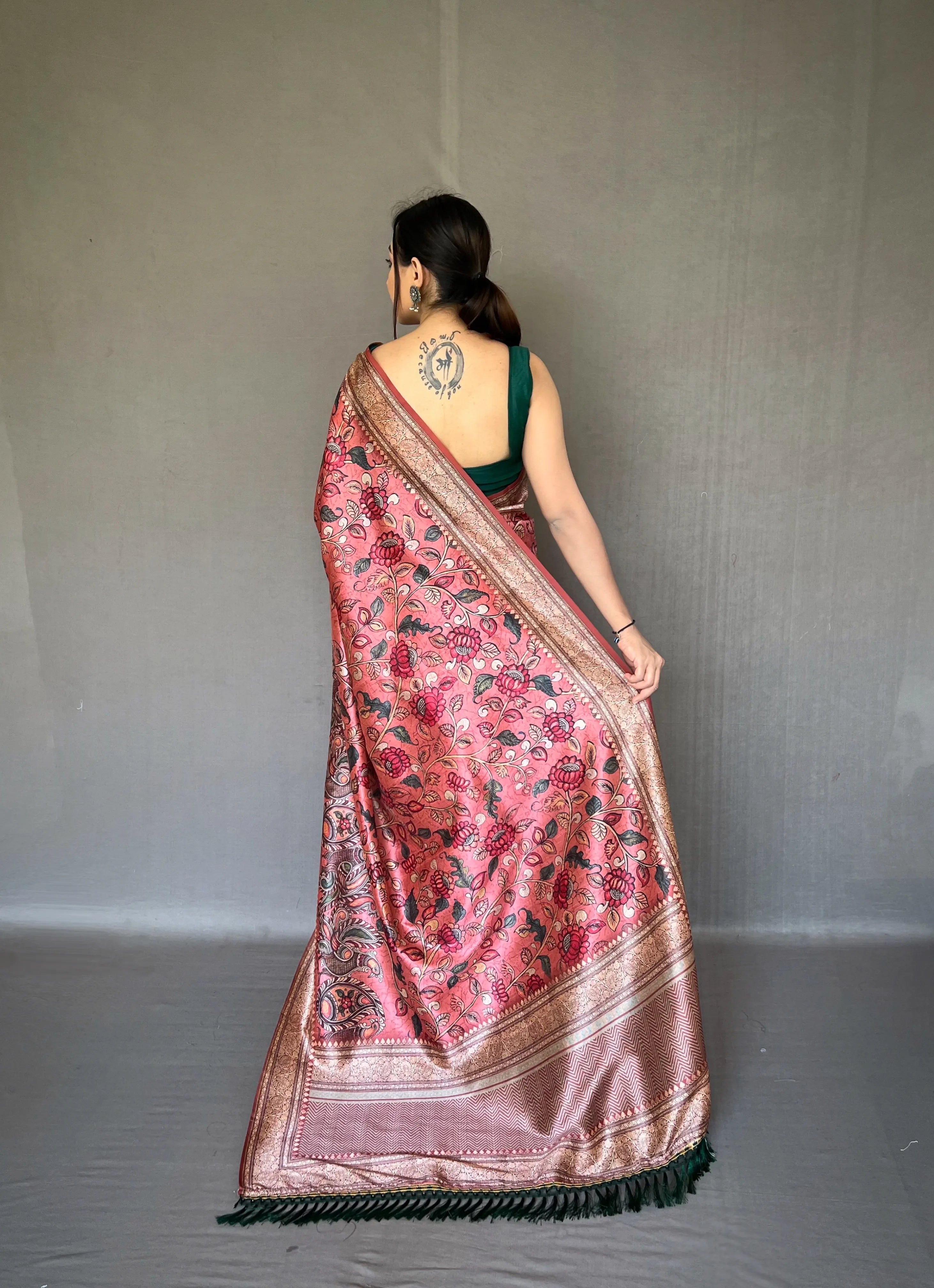 Kalamkari Fusion Printed Soft Silk Saree