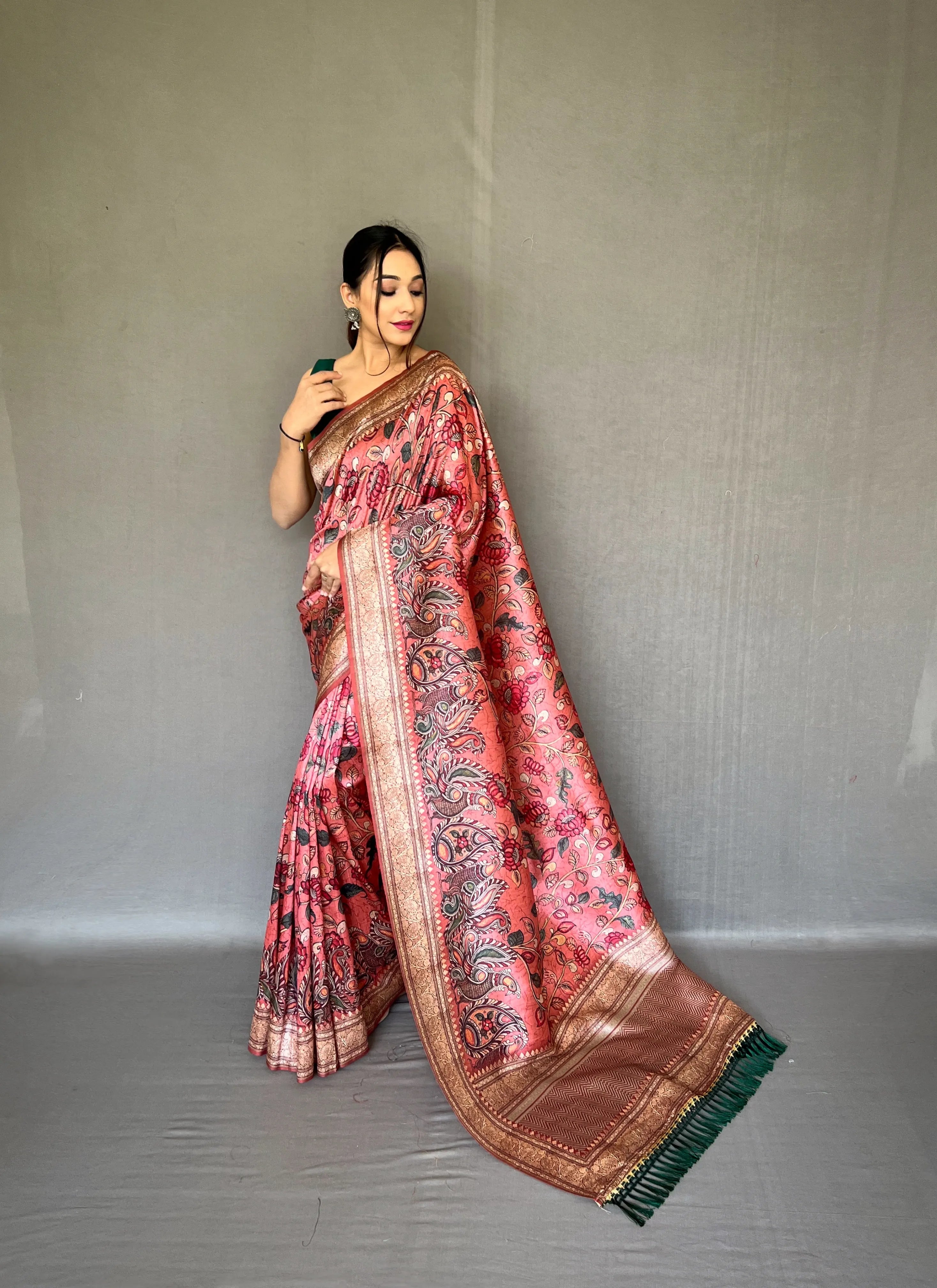 Kalamkari Fusion Printed Soft Silk Saree