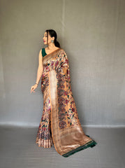 Kalamkari Fusion Printed Soft Silk Saree