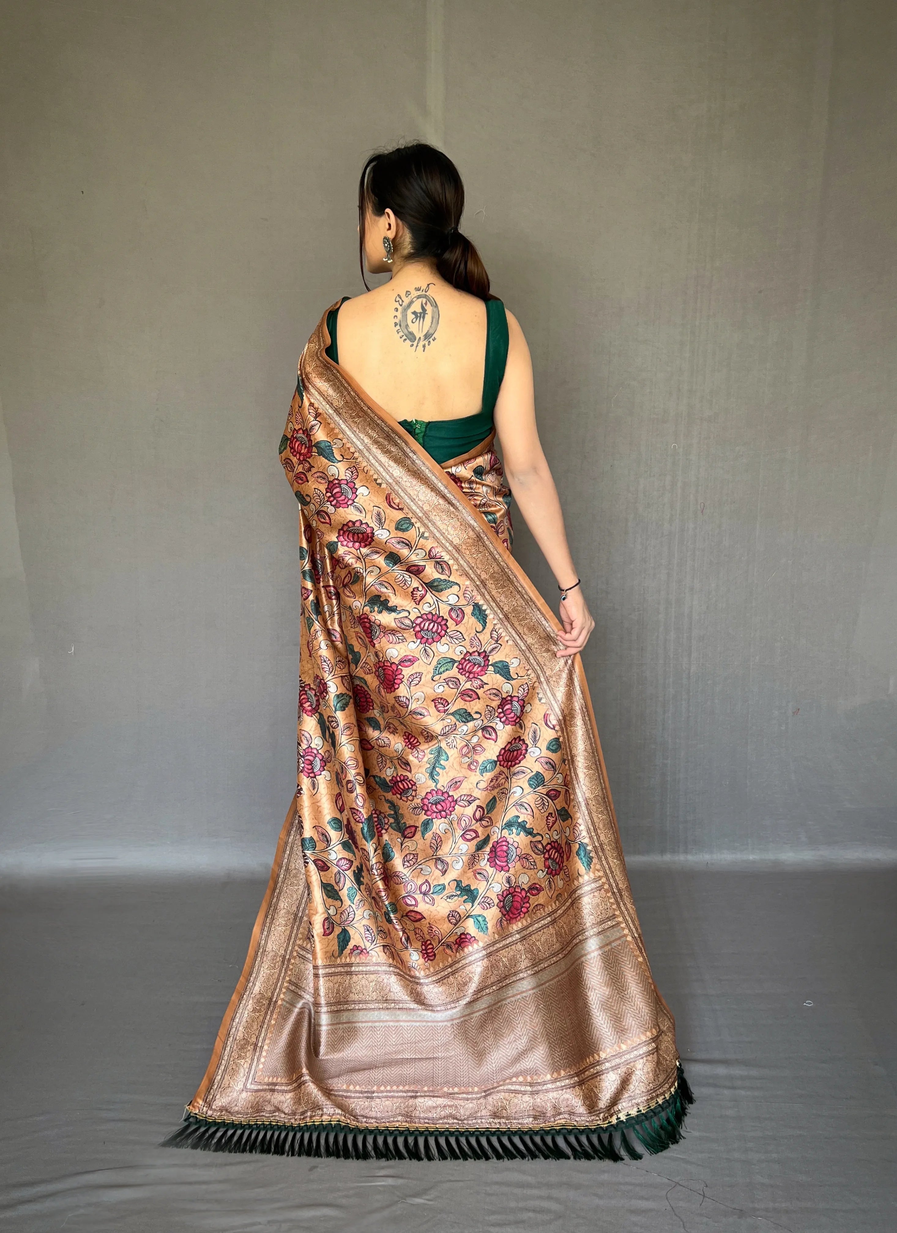 Kalamkari Fusion Printed Soft Silk Saree