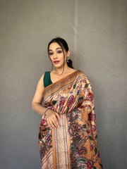 Kalamkari Fusion Printed Soft Silk Saree