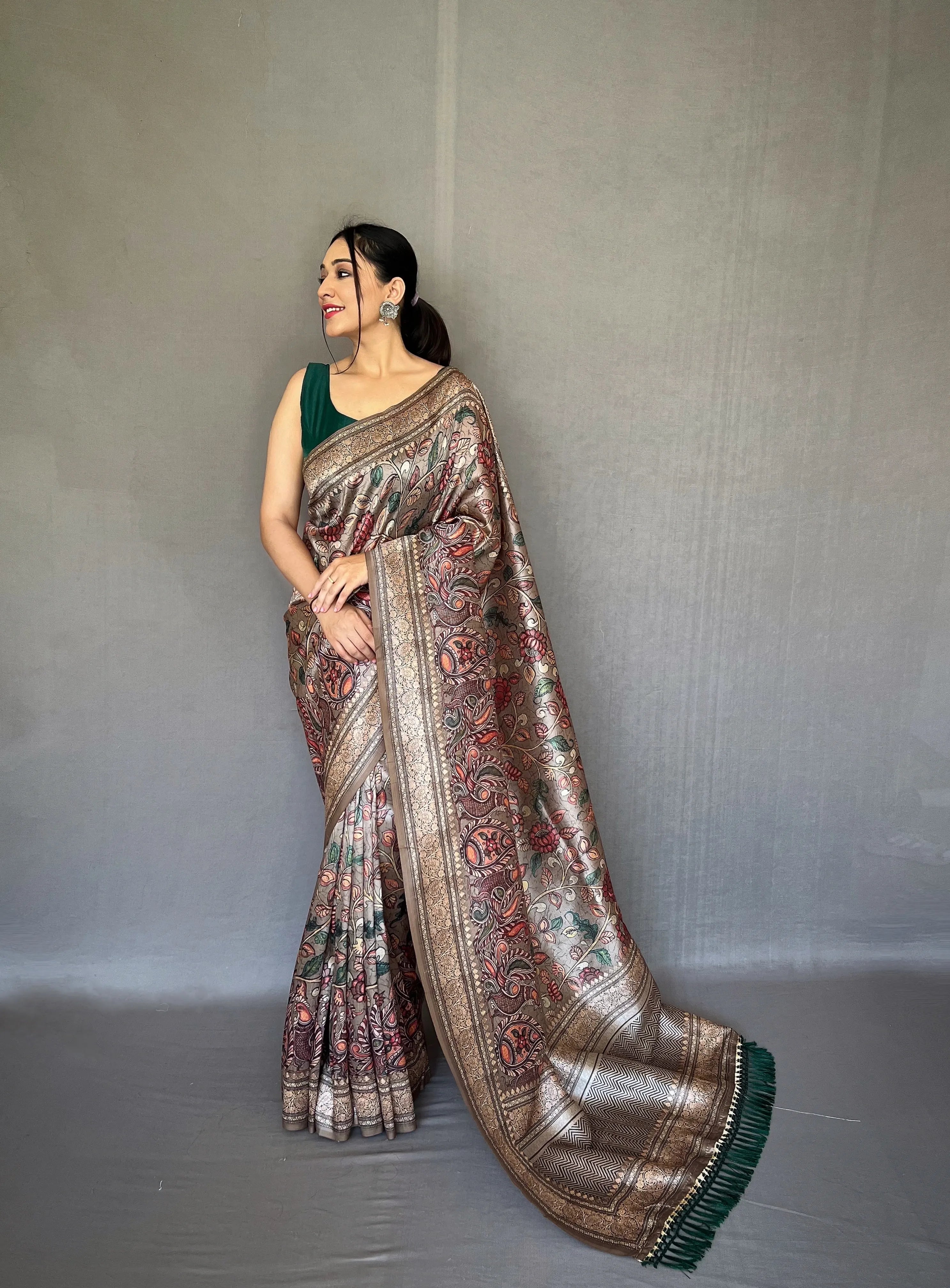 Kalamkari Fusion Printed Soft Silk Saree