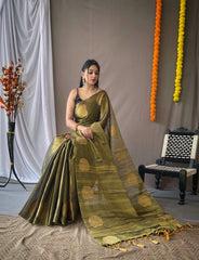 Royal Tissue Silk Zari Weaving & Mango Border Saree