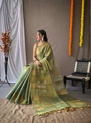 Royal Tissue Silk Zari Weaving & Mango Border Saree