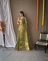 Royal Tissue Silk Zari Weaving & Mango Border Saree