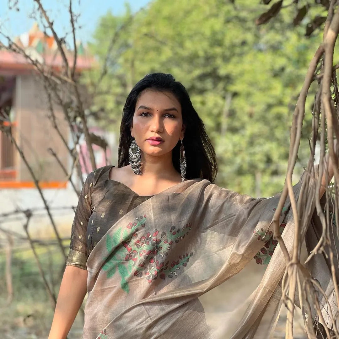 Classic Muga Cotton Floral Saree