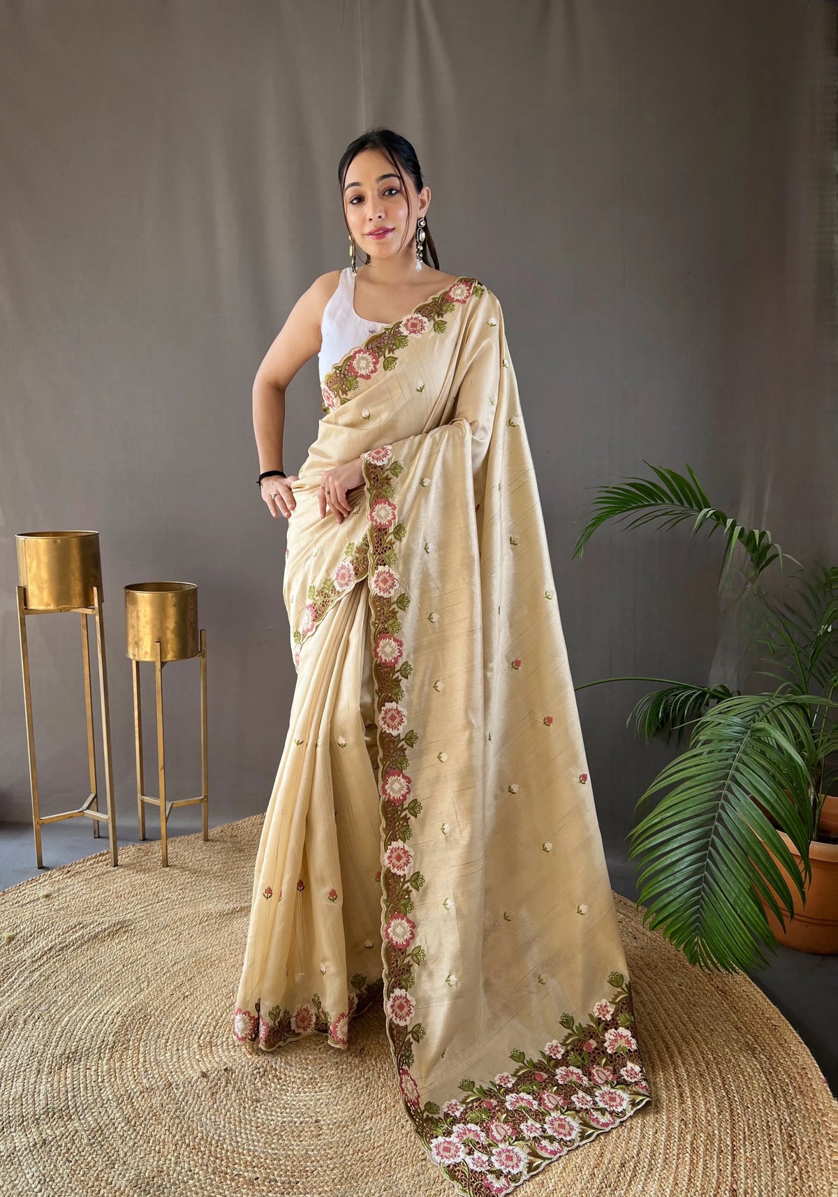 Embroidery Work Tussar Silk Saree