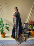 Black Soft Silk Gold Zari Weaving Saree