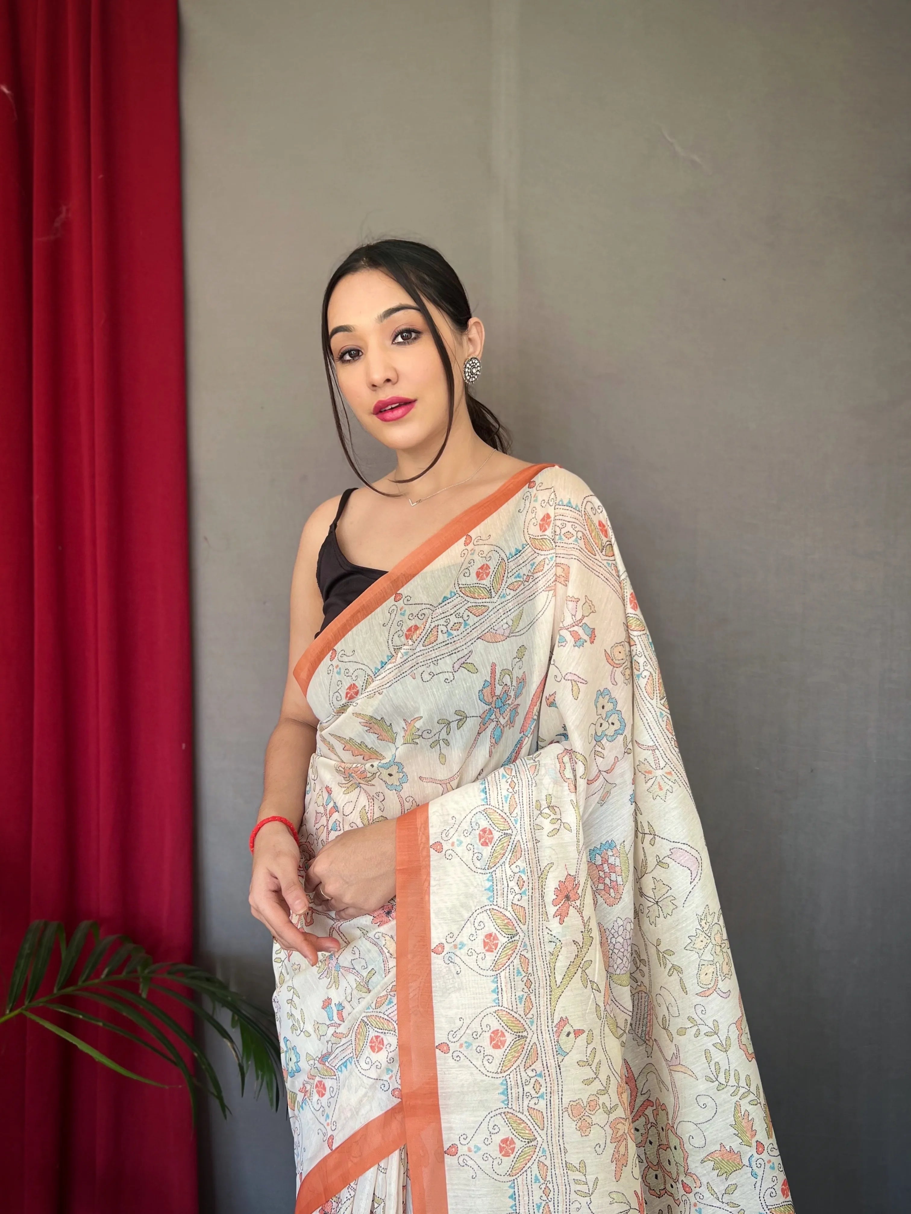 Malai Cotton Katha Printed Saree
