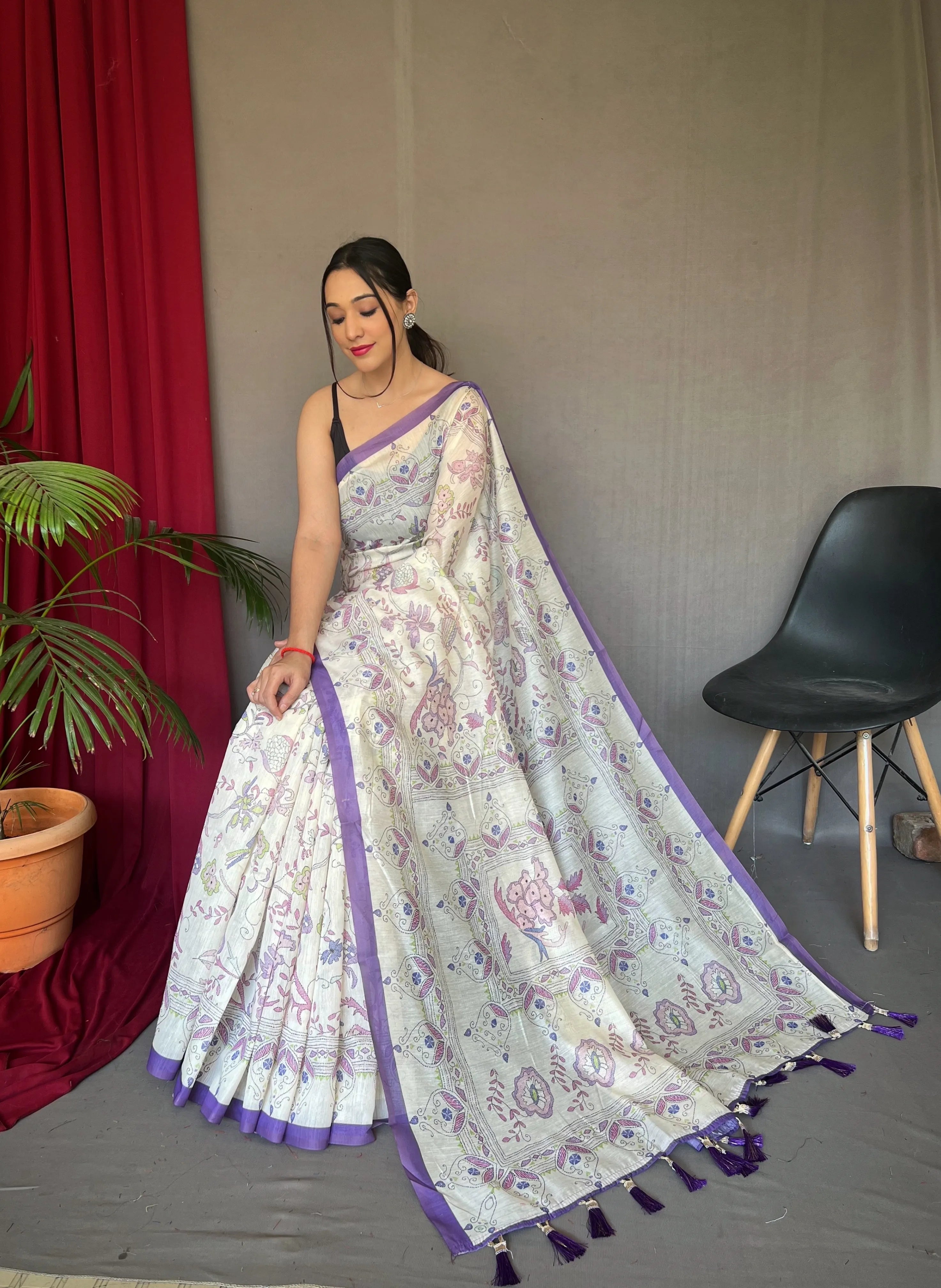 Malai Cotton Katha Printed Saree