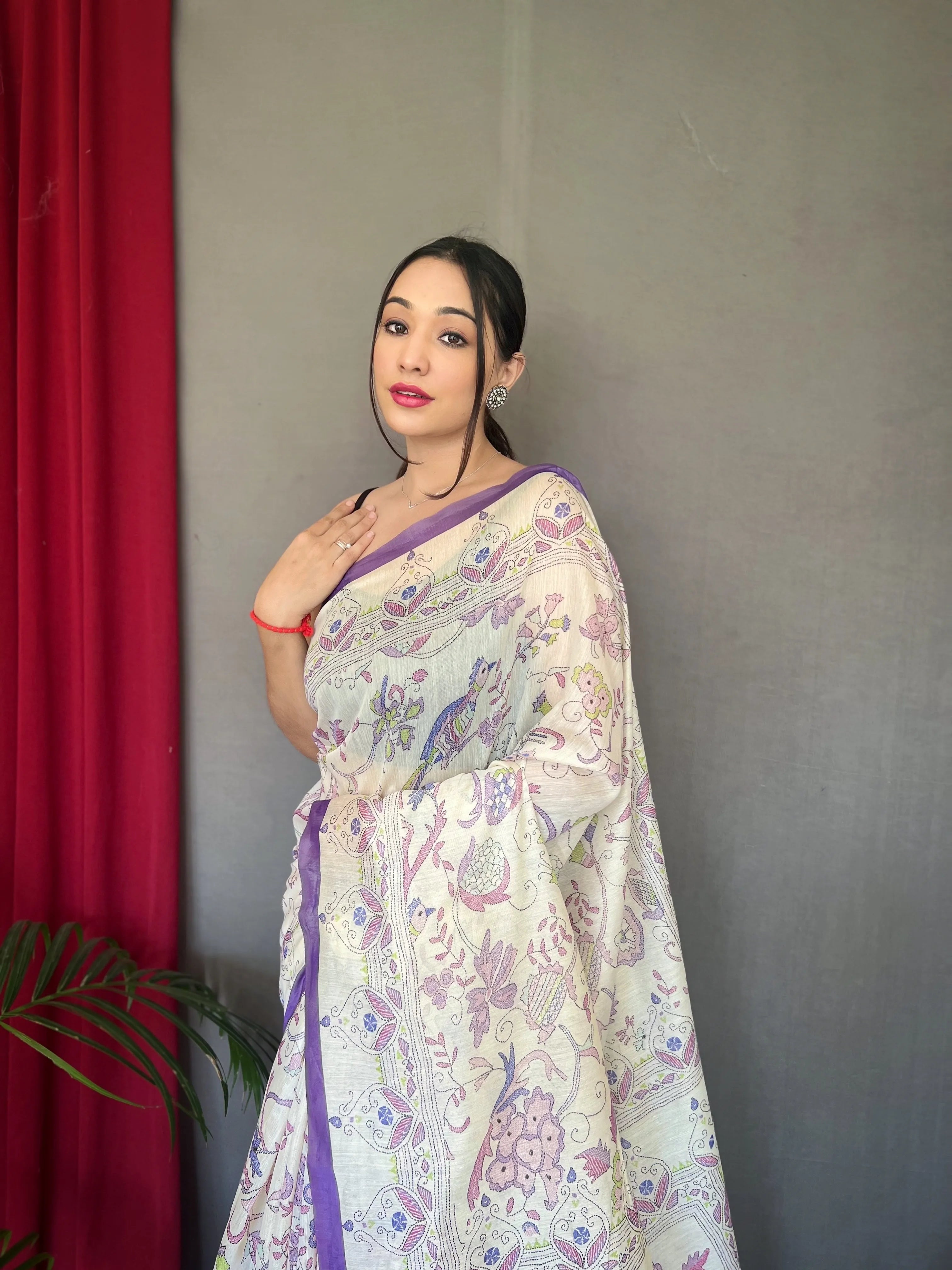 Malai Cotton Katha Printed Saree